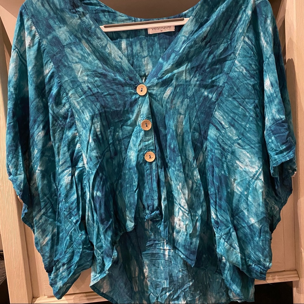 Blue tie dye button down shirt